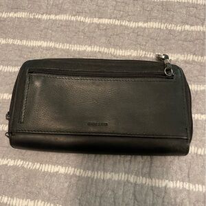 Vintage 90's Black Leather Long Zip Around Clutch Wallet